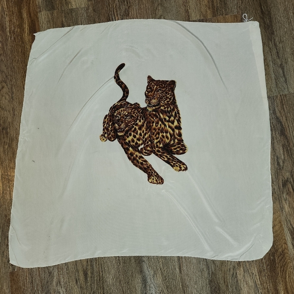 Vintage Leopard Print White Square Silk Scarf - Picture 2 of 5